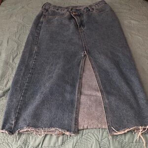 Denim Midi Skirt with Front Slit - Dark Wash